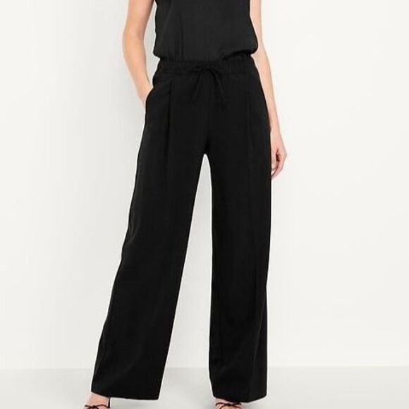 Old Navy $55 WIDE Leg Pants Women’s M TALL Black Stretch Lagenlook Pull On NEW - Picture 2 of 8